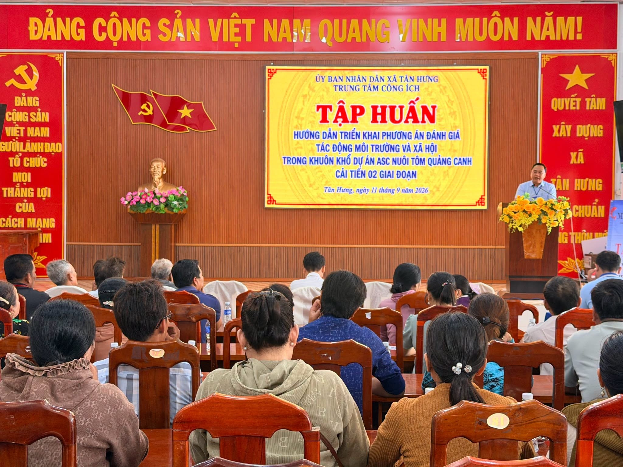 TÂN HƯNG TẬP HUẤN HƯỚNG DẪN TRIỂN KHAI PHƯƠNG ÁN ĐÁNH GIÁ TÁC ĐỘNG MÔI TRƯỜNG VÀ XÃ HỘI TRONG NUÔI TÔM QUẢNG CANH CẢI TIẾN HAI GIAI ĐOẠN