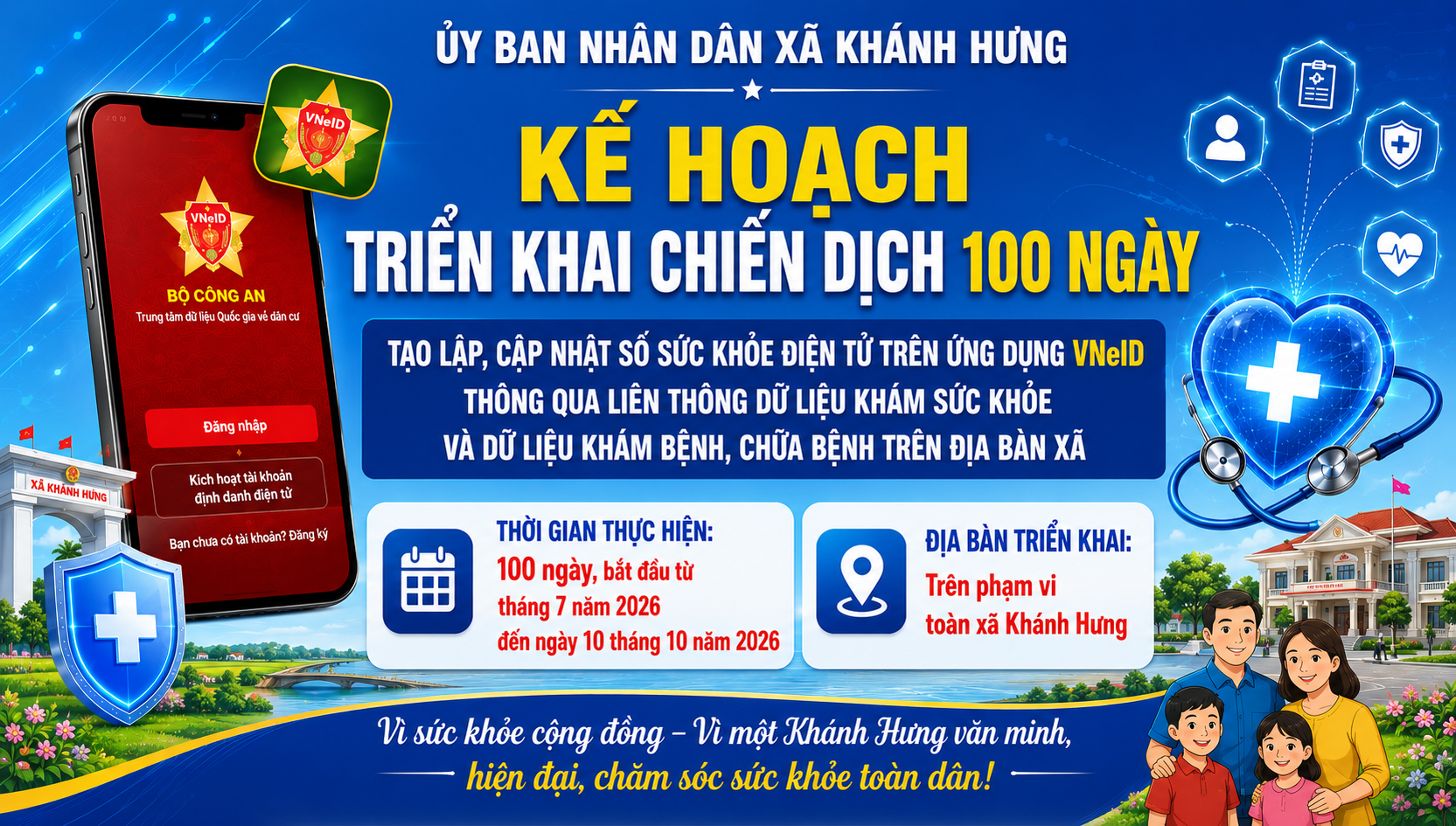 XÃ KHÁNH HƯNG TRIỂN KHAI CHIẾN DỊCH 100 NGÀY TẠO LẬP, CẬP NHẬT SỔ SỨC KHỎE ĐIỆN TỬ TRÊN ỨNG DỤNG VNeID