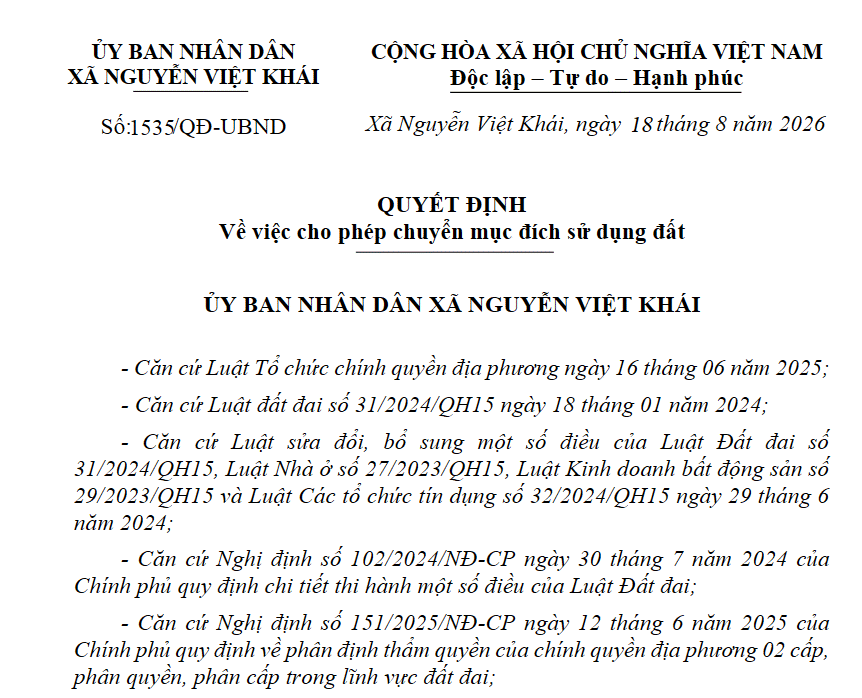 Về việc cho phép chuyển mục đích sử dụng đấ t