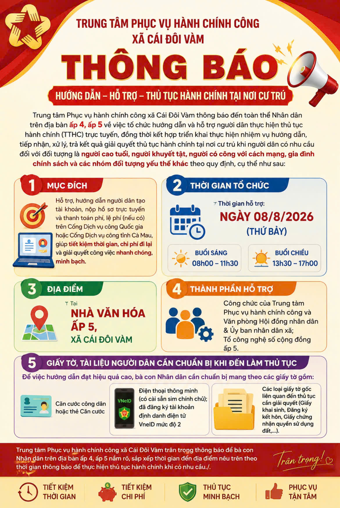 Thông báo hướng dẫn, hỗ trợ thủ tục hành chính tại nơi cư trú