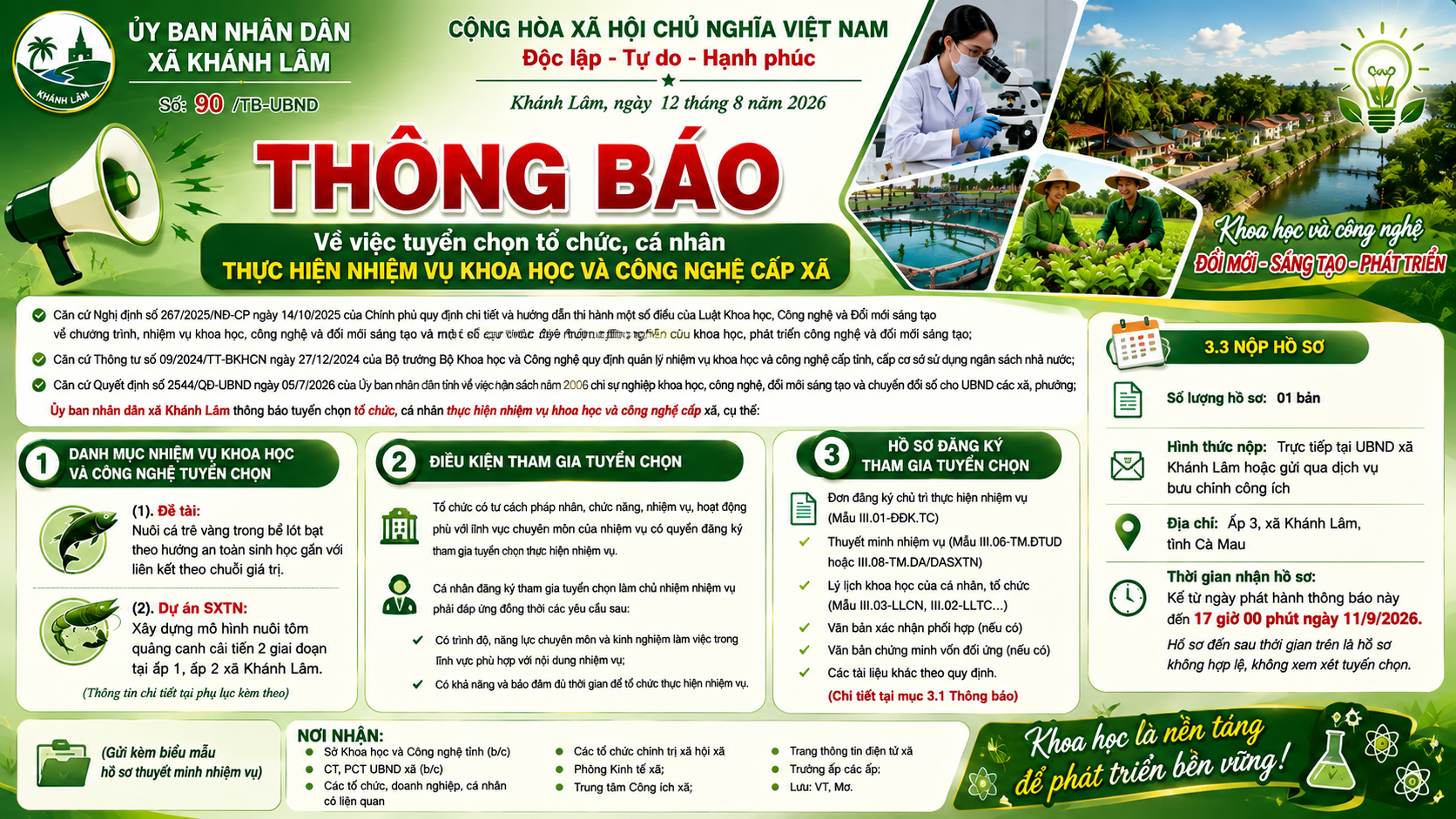 Tuyển chọn tổ chức, cá nhân thực hiện nhiệm vụ khoa học và công nghệ cấp xã 