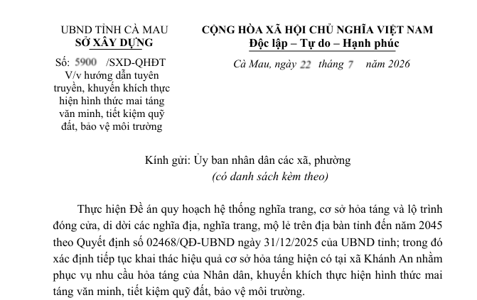 Sở Xây dựng tuyên truyền, khuyến khích người dân thực hiện hình thức mai táng văn minh, tiết kiệm quỹ đất, bảo vệ môi trường