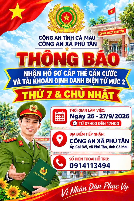 THÔNG BÁO NHẬN HỒ SƠ CẤP THẺ CĂN CƯỚC VÀ TÀI KHOẢN ĐINH DANH ĐIỆN TỬ MỨC 2