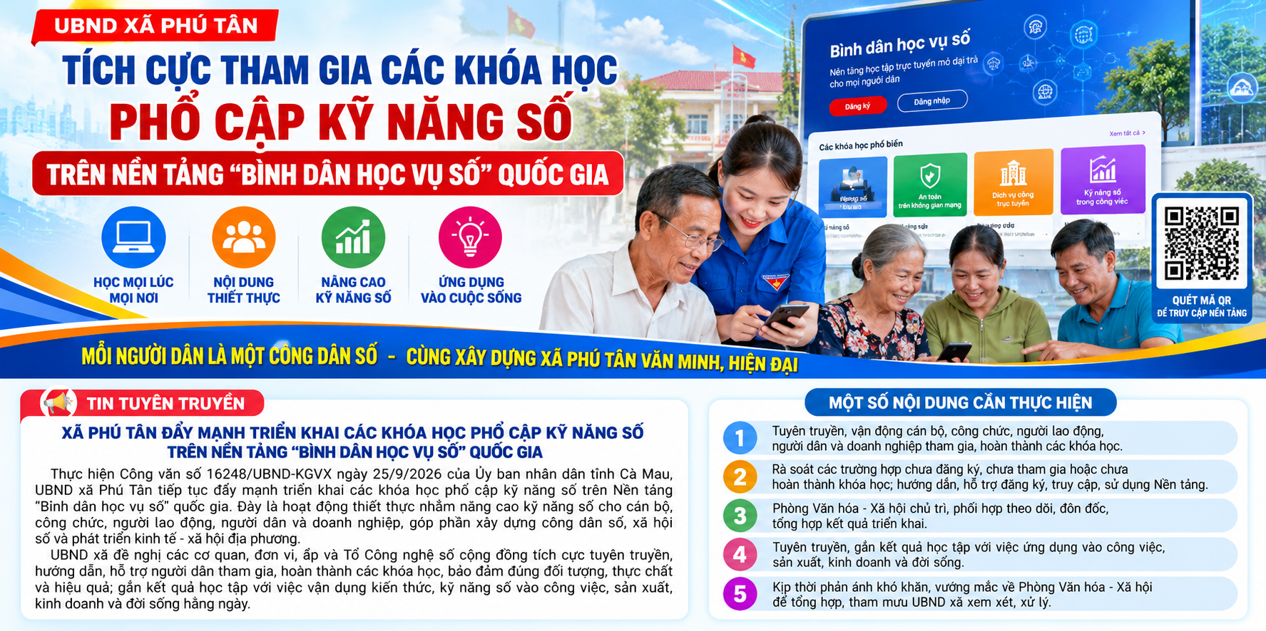 XÃ PHÚ TÂN ĐẨY MẠNH TRIỂN KHAI CÁC KHÓA HỌC PHỔ CẬP KỸ NĂNG SỐ TRÊN NỀN TẢNG “BÌNH DÂN HỌC VỤ SỐ” QUỐC GIA
