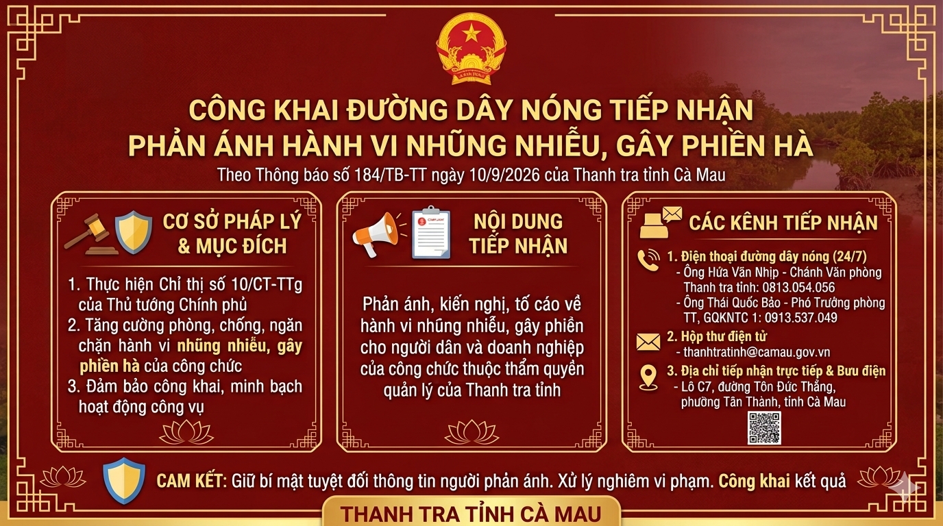CÔNG KHAI ĐƯỜNG DÂY NÓNG, HỘP THƯ ĐIỆN TỬ TIẾP NHẬN PHẢN ÁNH VỀ HÀNH VI NHŨNG NHIỄU, GÂY PHIỀN HÀ CHO NGƯỜI DÂN, DOANH NGHIỆP