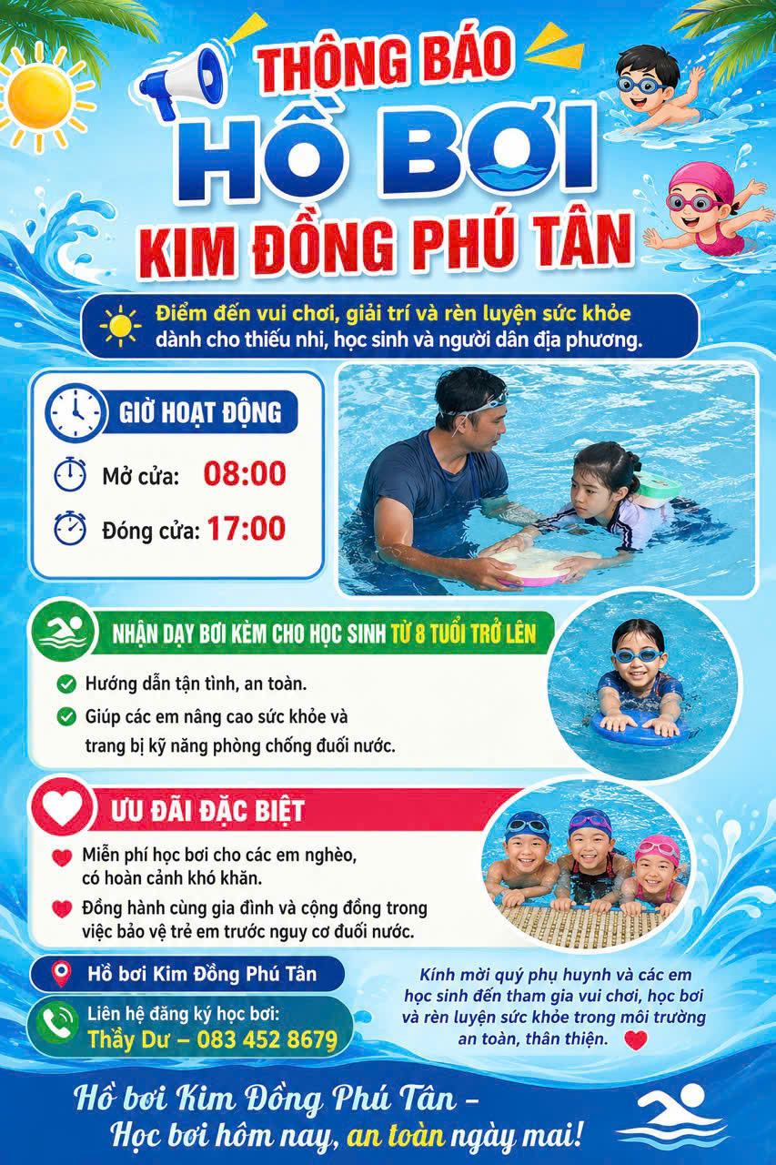 PHÚ TÂN CHUNG TAY PHÒNG, CHỐNG ĐUỐI NƯỚC TRẺ EM THÔNG QUA CÁC LỚP DẠY BƠI MÙA HÈ