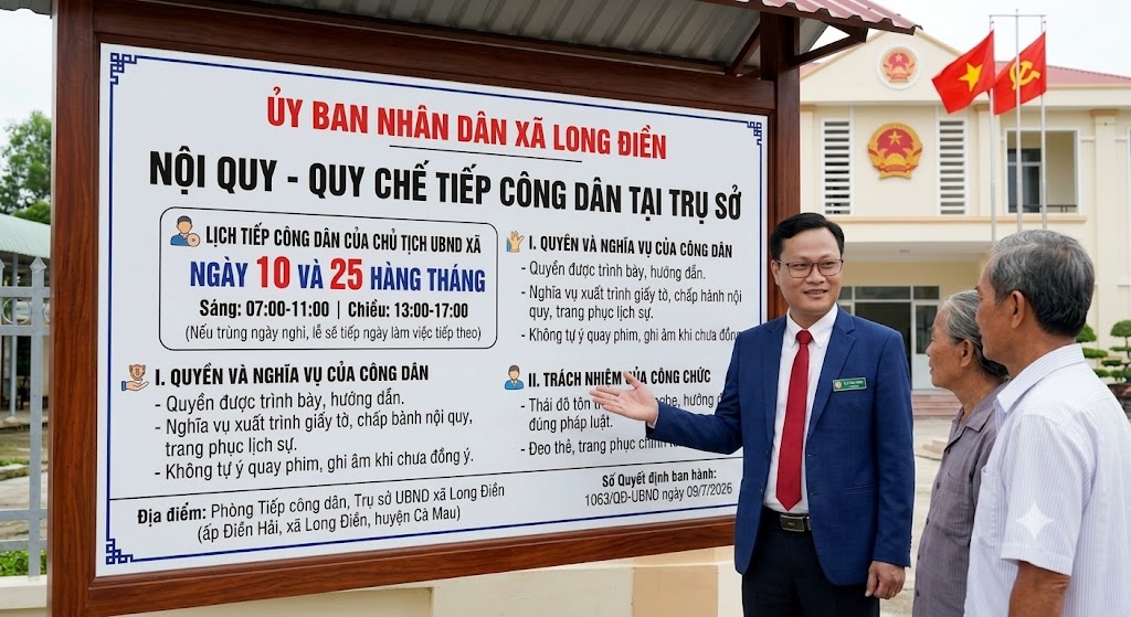 UBND XÃ LONG ĐIỀN BAN HÀNH QUYẾT ĐỊNH NỘI QUY VÀ QUY CHẾ TIẾP CÔNG DÂN TẠI TRỤ SỞ
