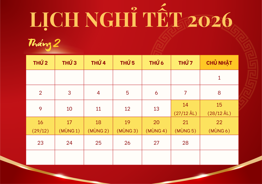 Thông báo Về việc nghỉ tết Nguyên đán Bính Ngọ - Năm 2026