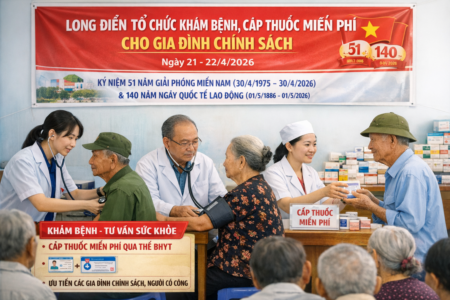 LONG ĐIỀN TỔ CHỨC KHÁM BỆNH, CẤP THUỐC MIỄN PHÍ CHO GIA ĐÌNH CHÍNH SÁCH