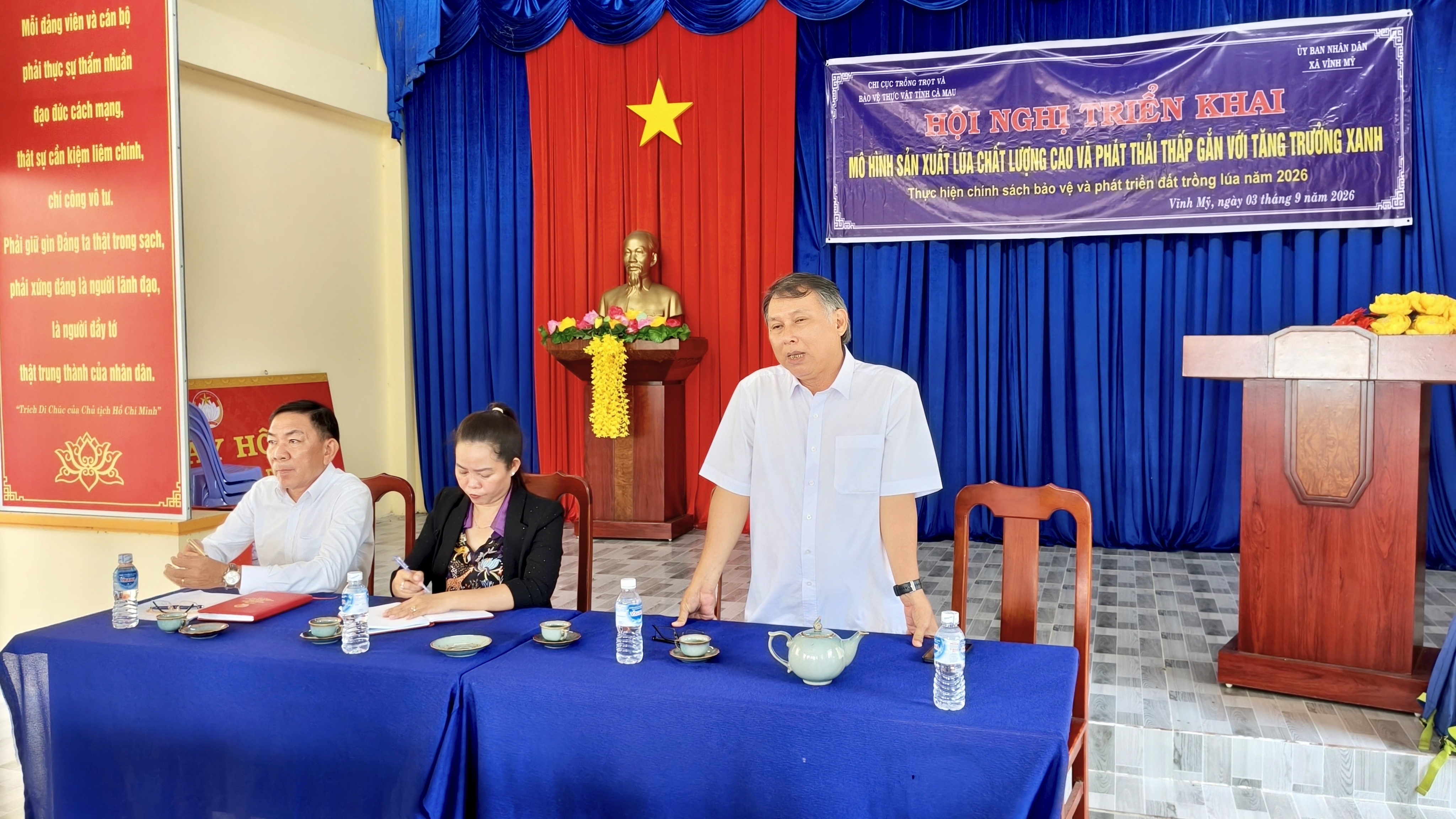 Xã Vĩnh Mỹ triển khai mô hình lúa phát thải thấp