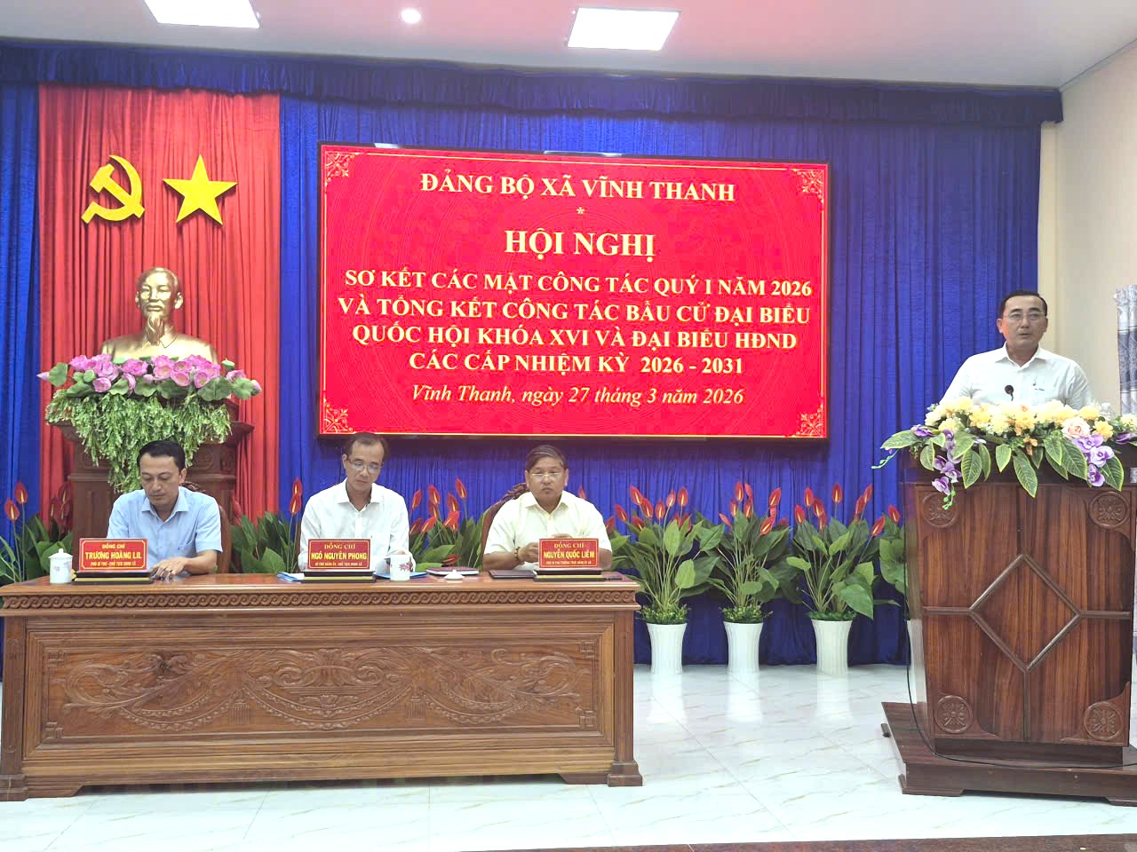 ĐẢNG BỘ XÃ VĨNH THANH TỔ CHỨC HỘI NGHỊ SƠ KẾT CÔNG TÁC QUÝ I NĂM 2026 VÀ TỔNG KẾT CÔNG TÁC BẦU CỬ